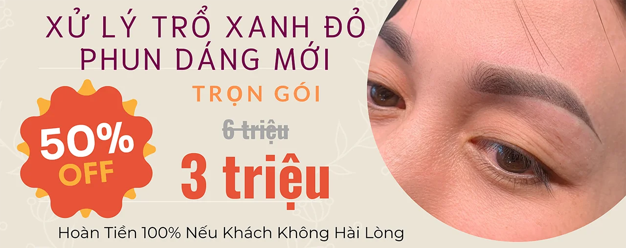 Xử lý hiệu quả lông mày trổ xanh, đỏ và Phun dáng mới